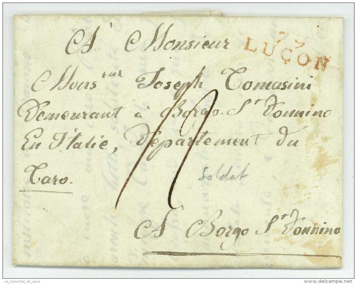 10e REGIMENT D&rsquo;INFANTERIE LEGERE &ndash; CALESTANI - Soldat Italien LUCON 1811 Borgo San Donnino Fidenza - Army Postmarks (before 1900)