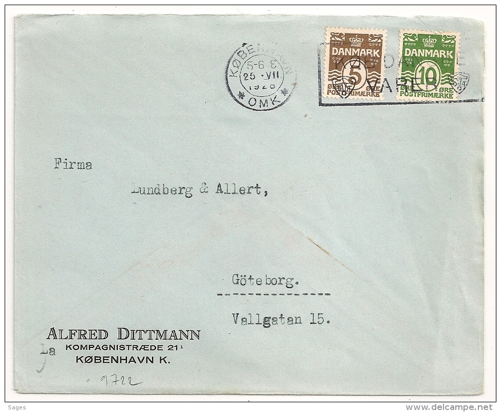 COVER  KOBENHAVN OMK DANMARK TO Goteborg SVERIGE. 1928.. - Briefe U. Dokumente