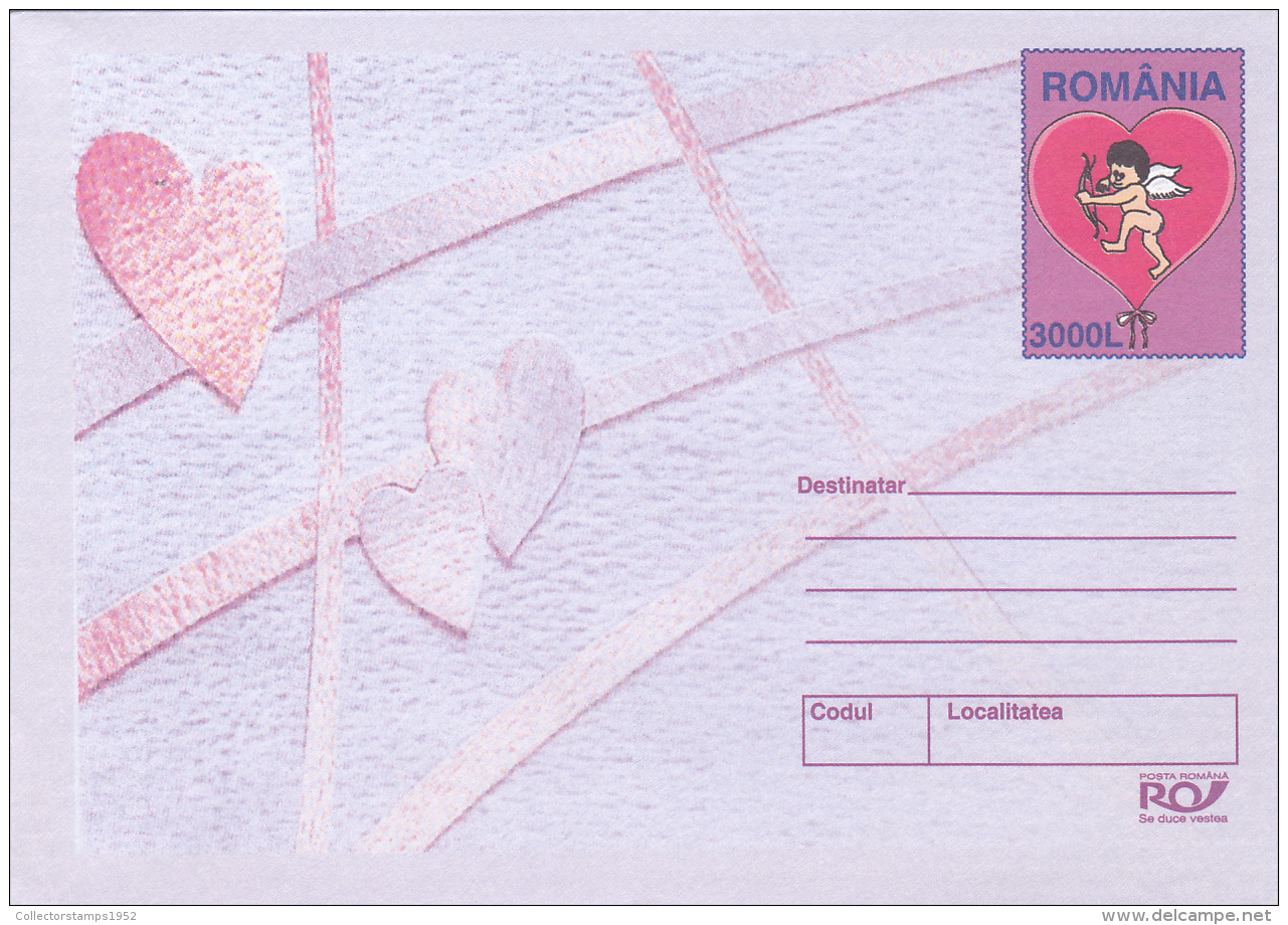 49901- VALENTINE'S DAY, HEARTS, ANGEL, CUPID, COVER STATIONERY, 2003, ROMANIA - Other & Unclassified