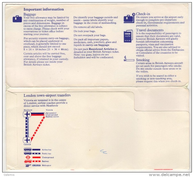 BRITISH AIRWAYS TICKET AND COVER 1980 - Europa
