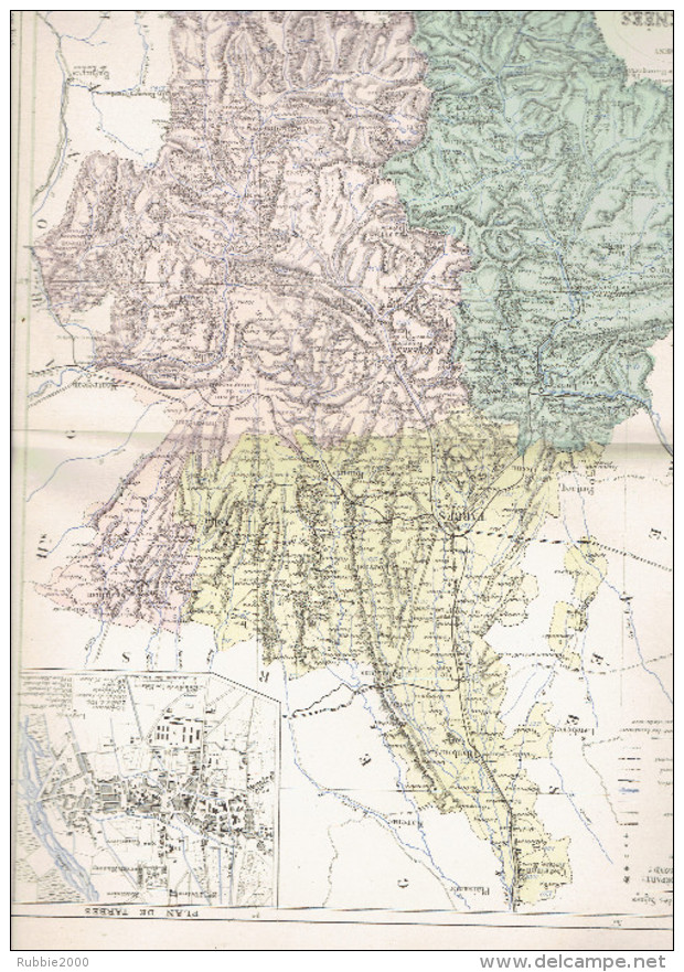 CARTE GEOGRAPHIQUE 1880 FRANCE DEPARTEMENT DES HAUTES PYRENEES PLAN DE TARBES PAR MALTE BRUN - Cartes Géographiques