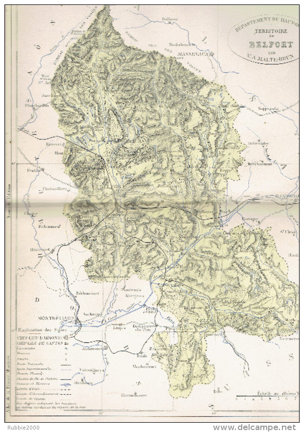 CARTE GEOGRAPHIQUE 1880 FRANCE DEPARTEMENT TERRITOIRE DE BELFORT PAR MALTE BRUN - Cartes Géographiques