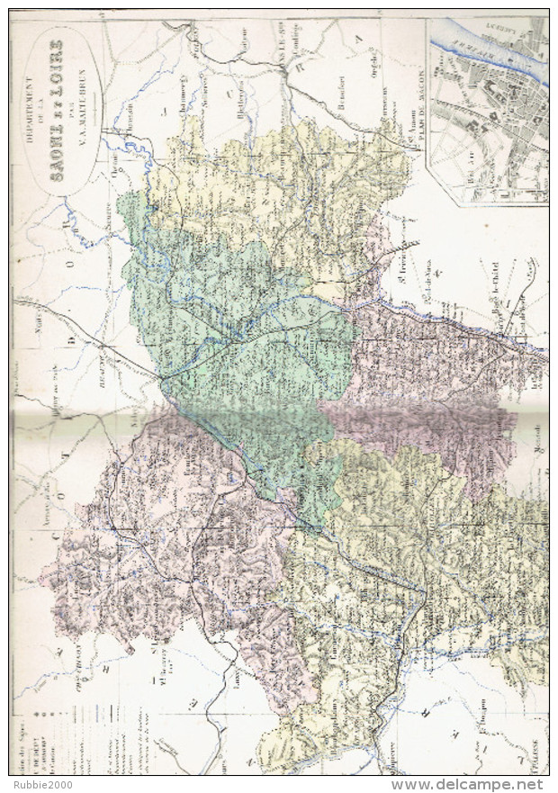 CARTE GEOGRAPHIQUE 1880 FRANCE DEPARTEMENT DE LA SAONE ET LOIRE PLAN DE MACON PAR MALTE BRUN - Cartes Géographiques