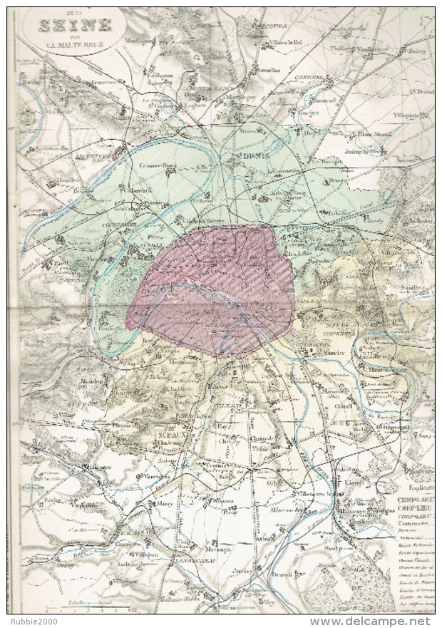 CARTE GEOGRAPHIQUE 1880 FRANCE DEPARTEMENT DE LA SEINE PAR MALTE BRUN - Cartes Géographiques