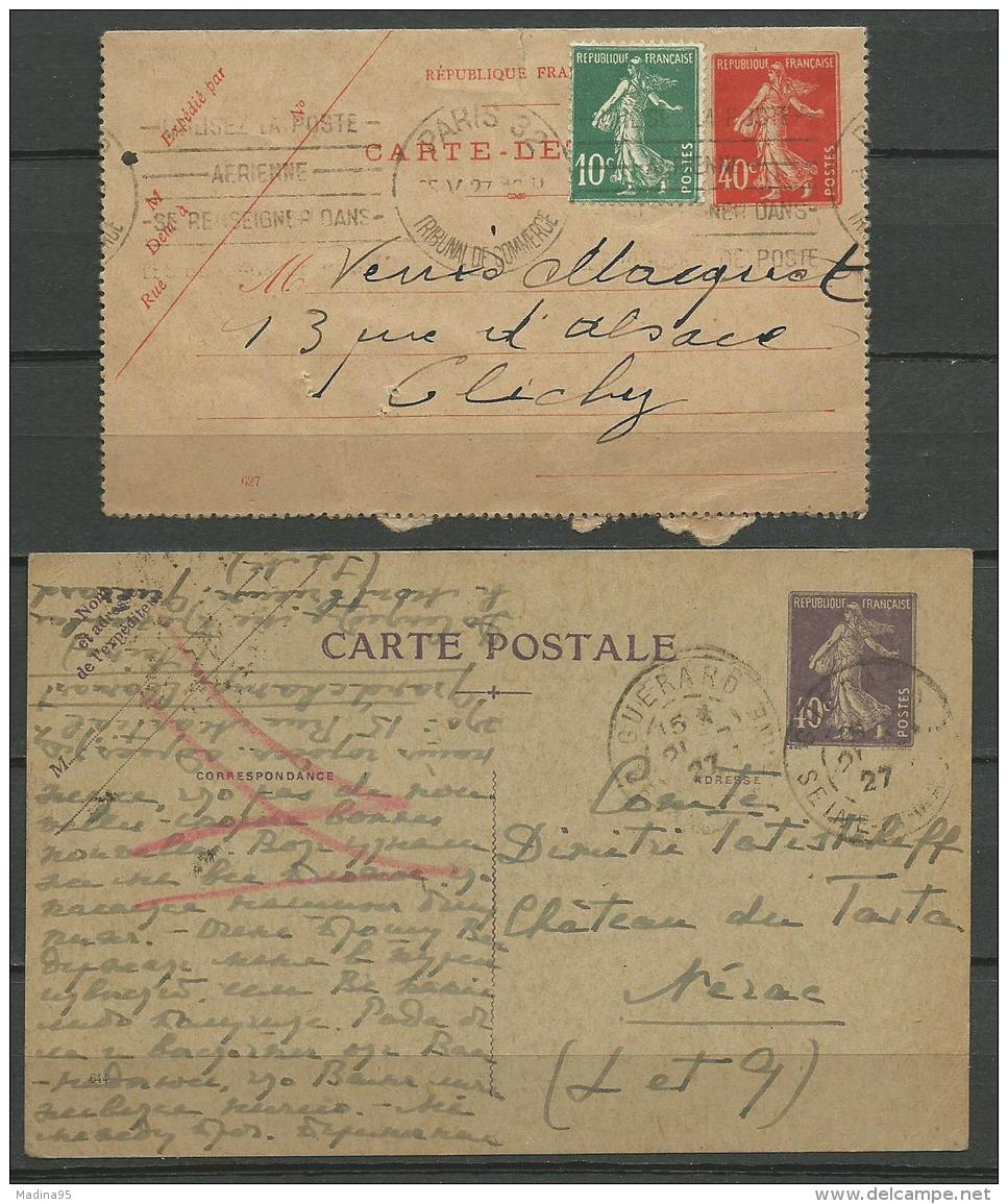 FRANCE: Obl., ENTIER, N°194CL1 + 236CP1, TB - Collections & Lots: Stationery & PAP