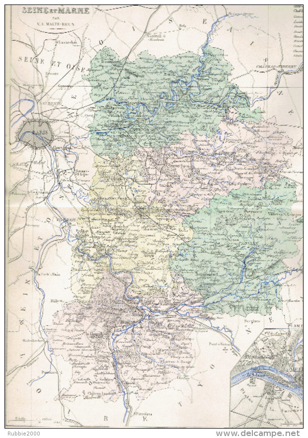 CARTE GEOGRAPHIQUE 1880 FRANCE DEPARTEMENT DE SEINE ET MARNE PLAN DE MELUN PAR MALTE BRUN - Cartes Géographiques