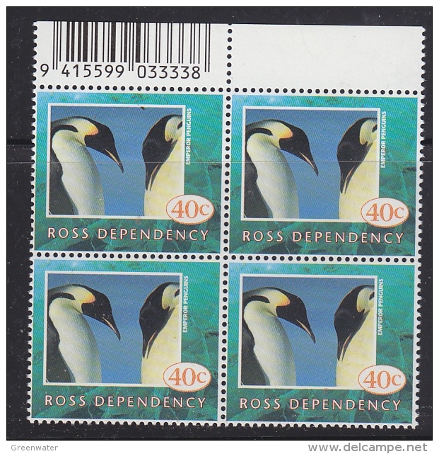 Ross Dependency 1995 Penguin 40c Value Bl Of 4 (code In Margin)  ** Mnh (32452B) - Ongebruikt