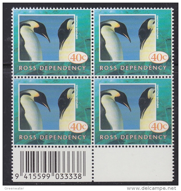Ross Dependency 1995 Penguin 40c Value Bl Of 4 (code In Margin)  ** Mnh (32452C) - Ongebruikt