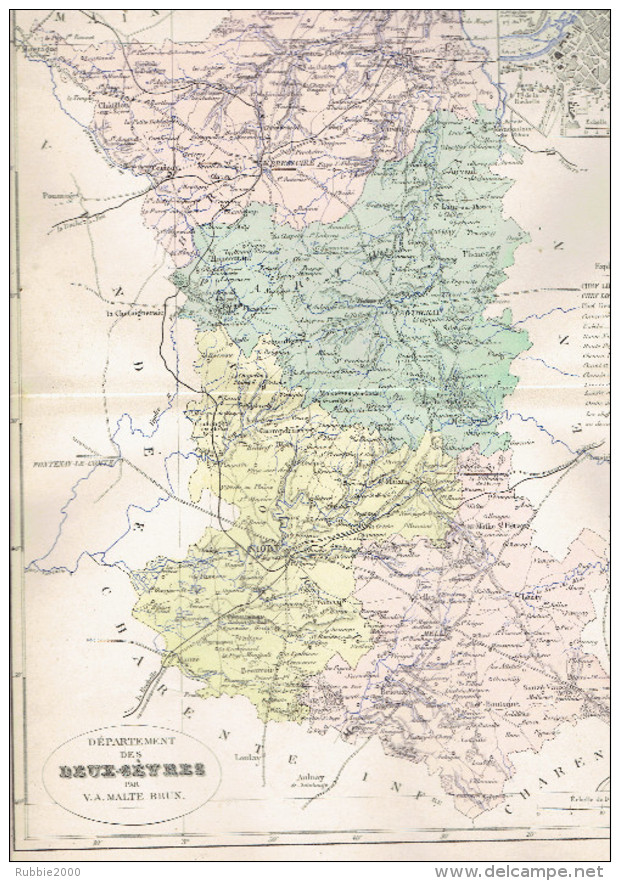 CARTE GEOGRAPHIQUE 1880 FRANCE DEPARTEMENT DES DEUX SEVRES PLAN DE NIORT PAR MALTE BRUN - Cartes Géographiques