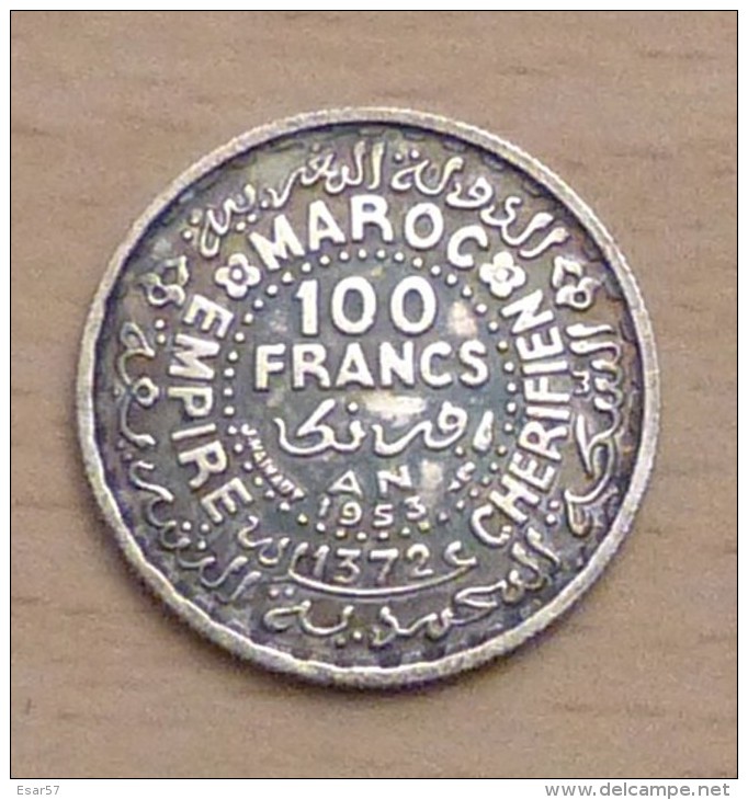 MAROC 100 FRANCS 1953 AH 1372 EN ARGENT - Maroc