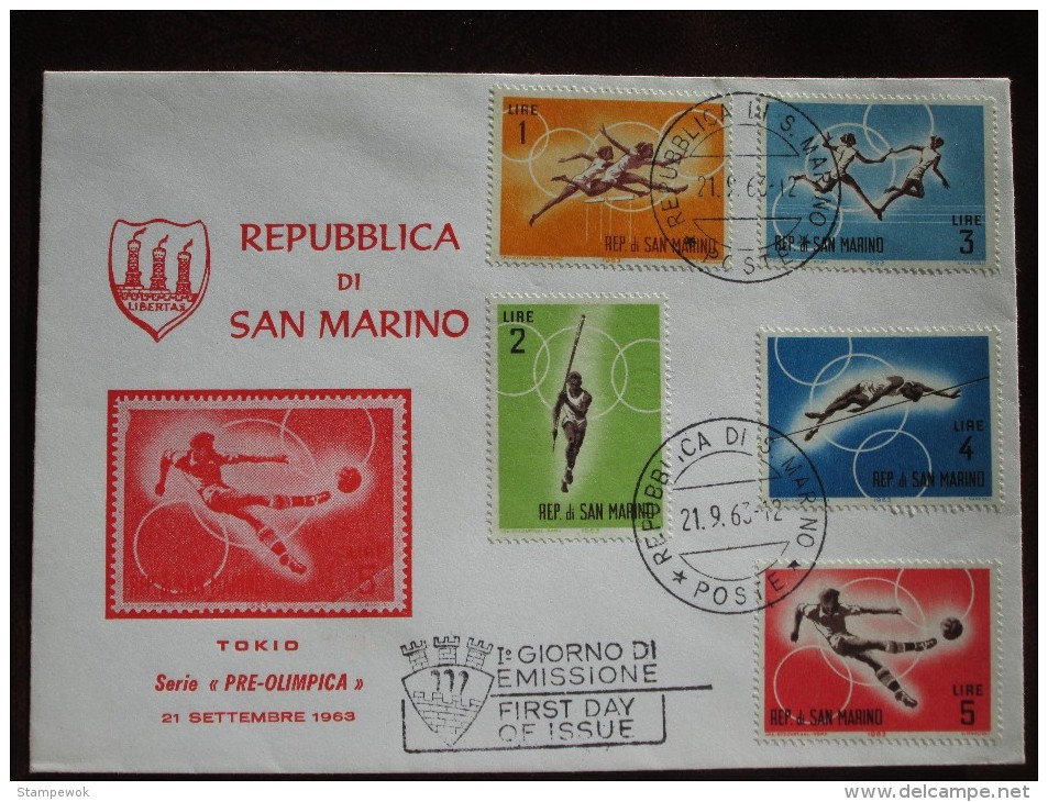 1963 San Marino - 1964 Tokyo Summer Olympic Games "pre-olympic" Issue - Unaddressed FDC (4 X Athletics + Football) - Summer 1964: Tokyo