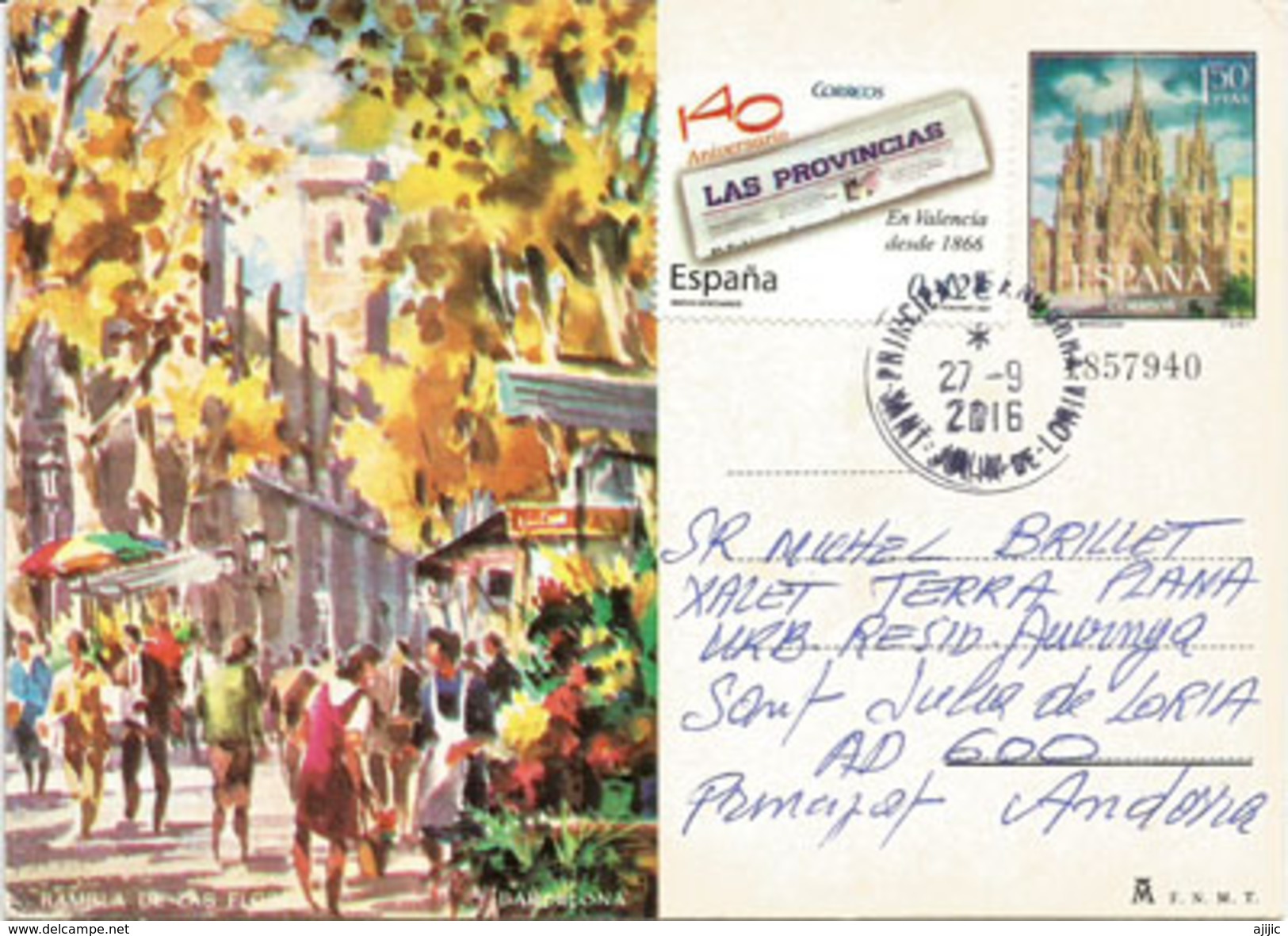 Rambla De Las Flores,La Rambla De Barcelona, Entier Postal Adressé ANDORRA,avec Timbre à Date Arrivée - 1931-....