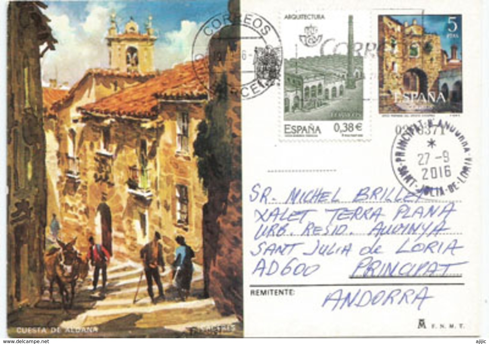 Cuesta De Aldana Y Olmos, CACERES,  Entier Postal Adressé ANDORRA,avec Timbre à Date Arrivée - 1931-....