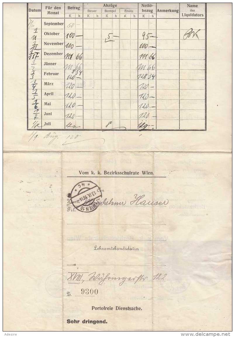 K.k. Bezirksschulrat - Liquitierungs-Ausweis 1918, 2 Heller + 2x24 Heller Stempelmarken, Größe Ca.34 X 21 Cm, Gefaltet - Historische Dokumente