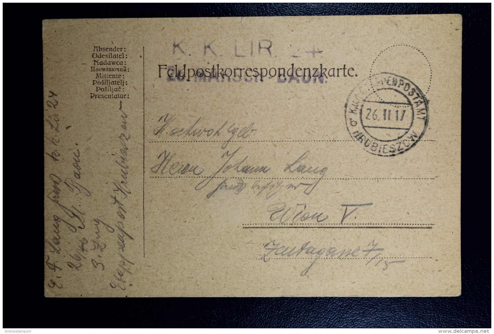 Austrian Post In Poland, Fieldpost Card Hrubieszow To Vienna 1917 Card In German Slovak Polish And Russian - Briefe U. Dokumente