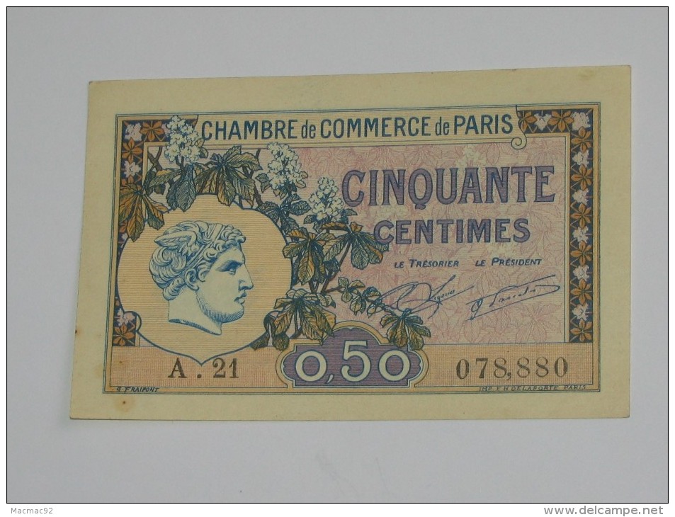 Chambre De Commerce De Paris - 50 Centimes 1920 **** EN ACHAT IMMEDIAT **** - Cámara De Comercio