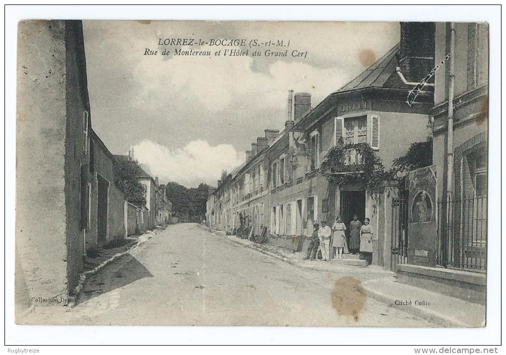 1111 - Lorrez Le Bocage - Rue De Montereau Et L Hotel Du Grand Cerf - Semeuse 10 C - Convoyeur Egreville à Montereau - Lorrez Le Bocage Preaux