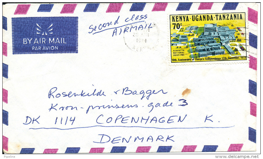 Kenya, Uganda & Tanzania Air Mail Cover 1974 Sent To Denmark Single Franked - Kenya, Uganda & Tanzania