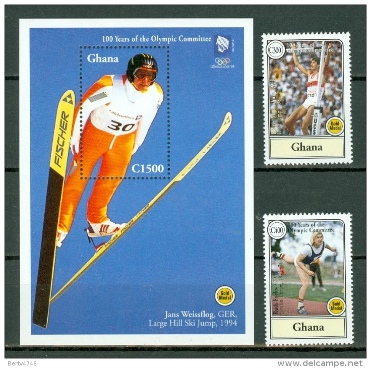 Ghana 1994 Mi 2034/35** + Bf 253**, Yv 1631/32** + Bl 252**  100 Years Of The Olympic Games - Ghana (1957-...)