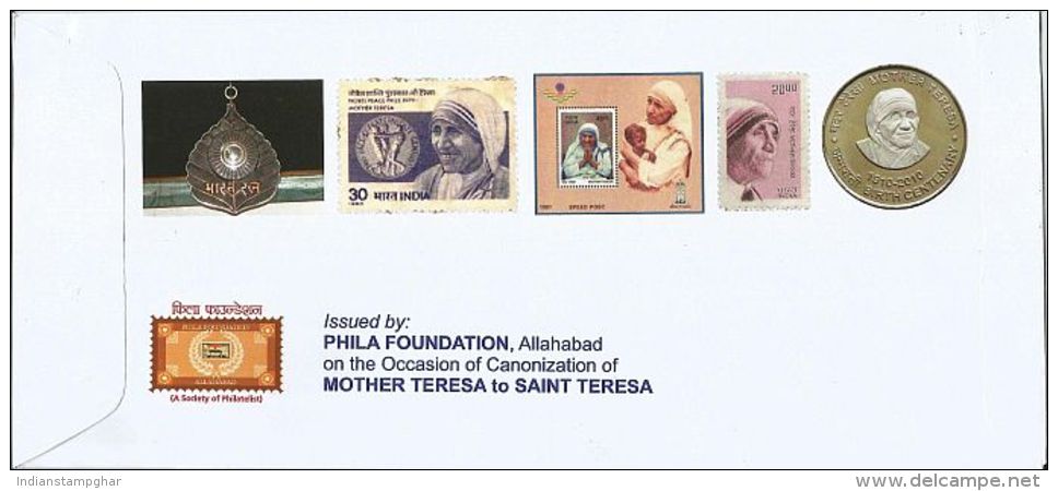 Saint Mother Teresa India Canonization Special Cancellation By India Post ,Special Cover, Inde,As Per Scan - Madre Teresa