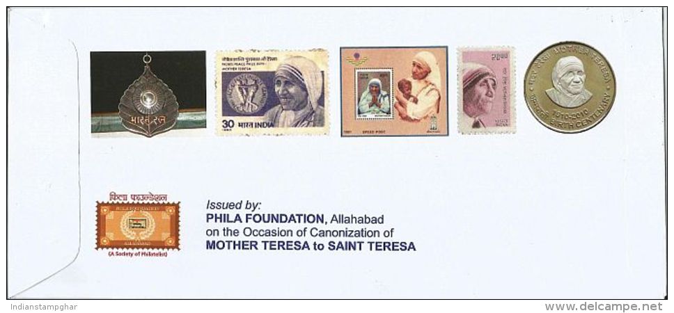 Saint Mother Teresa India Canonization Special Cancellation By India Post ,Special Cover, Inde,As Per Scan - Mutter Teresa