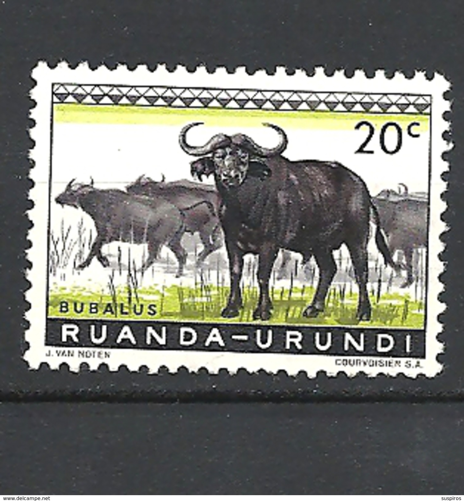 RUANDA URUNDI - 1959 Fauna Syncerus Caffer BUFFALO HINGED - Usati