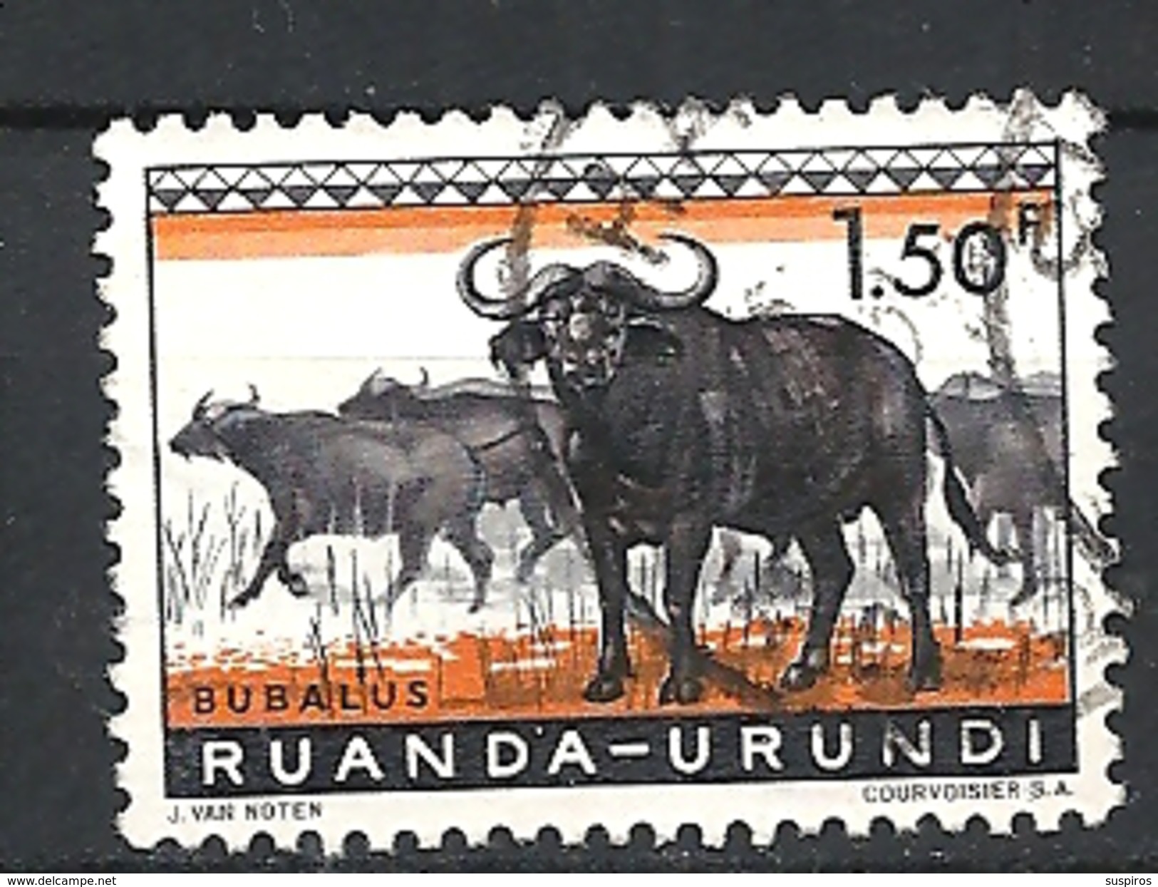 RUANDA URUNDI - 1959 Fauna Syncerus Caffer BUFFALO HINGED - Usati