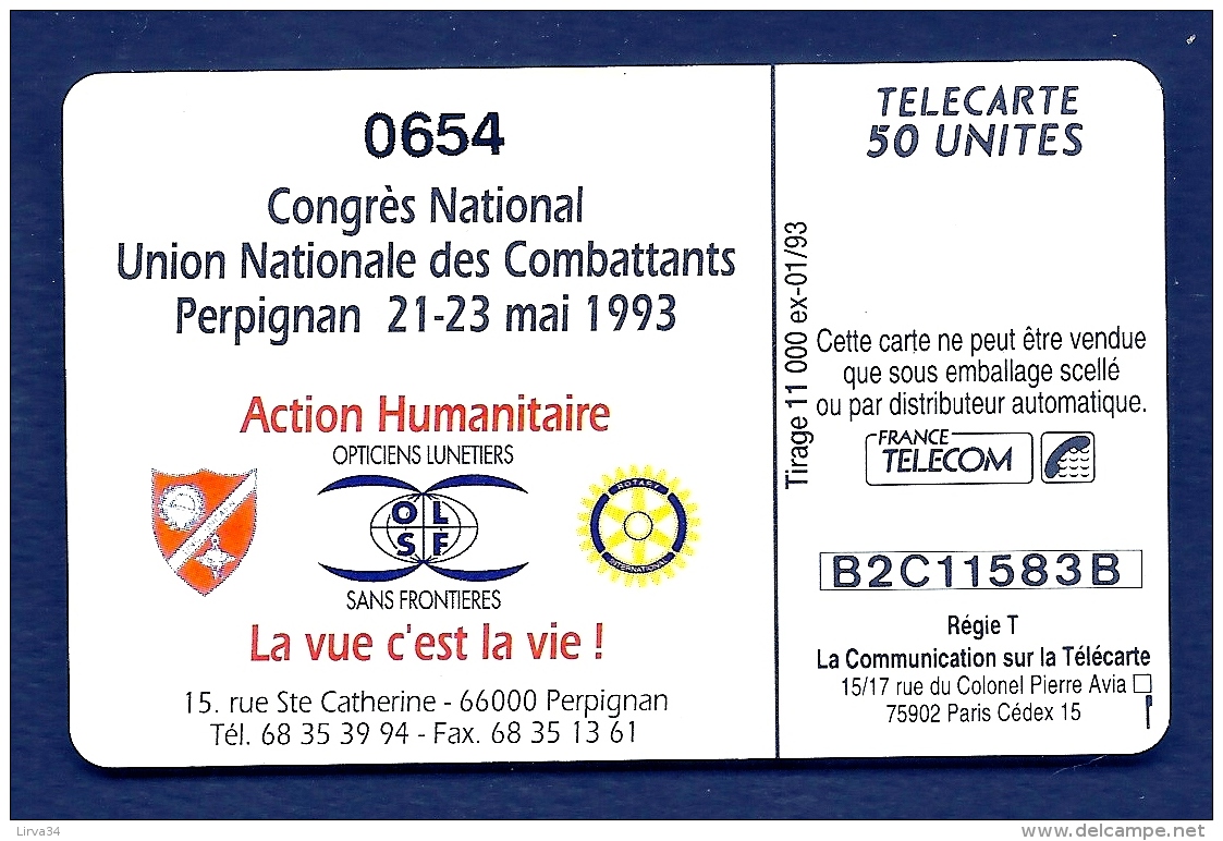 RARE TÉLÉCARTE PRIVÉE NEUVE 50 U. MILITARIA- UNC- PUB ROTARY ET OPTICIENS SANS FRONTIERE- 1993- 11000 EX.- 5 SCANS - Armée