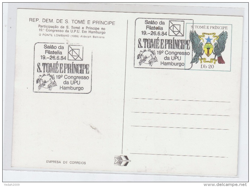 S. Tome E Principe PARTICIPATION UPU CONGRESS HAMBURG POSTCARD 1984 - UPU (Union Postale Universelle)