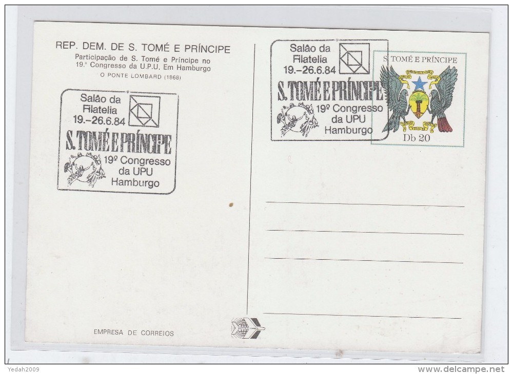 S. Tome E Principe PARTICIPATION UPU CONGRESS HAMBURG POSTCARD 1984 - UPU (Union Postale Universelle)