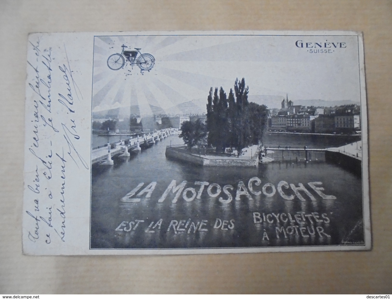 C P A ANIMEE  LA MOTO SACOCHE REINE DES BICYCLETTES A MOTEUR CIRCULEE - Otros & Sin Clasificación