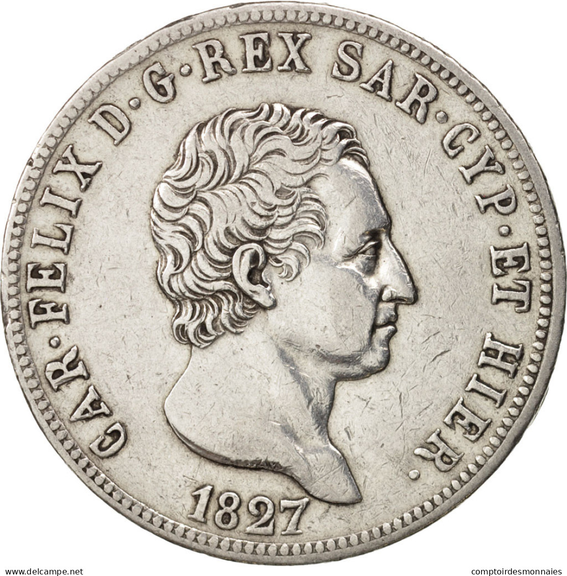 Monnaie, États Italiens, SARDINIA, Carlo Felice, 5 Lire, 1827, Genoa, TTB - Italian Piedmont-Sardinia-Savoie