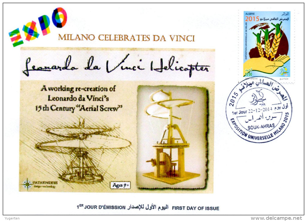 DZ 2014 FDC World Expo Milan 2015 Milano Expo - Da Vinci De Vinci Italia Italy Exposition Helicopter - 2015 – Milaan (Italië)