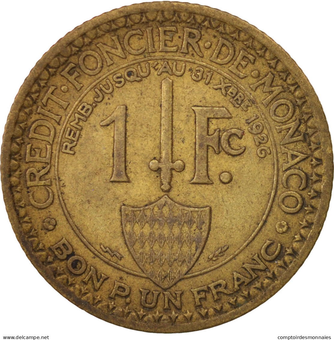 Monnaie, Monaco, Louis II, Franc, 1924, Poissy, TTB, Aluminum-Bronze, KM:111 - 1922-1949 Louis II