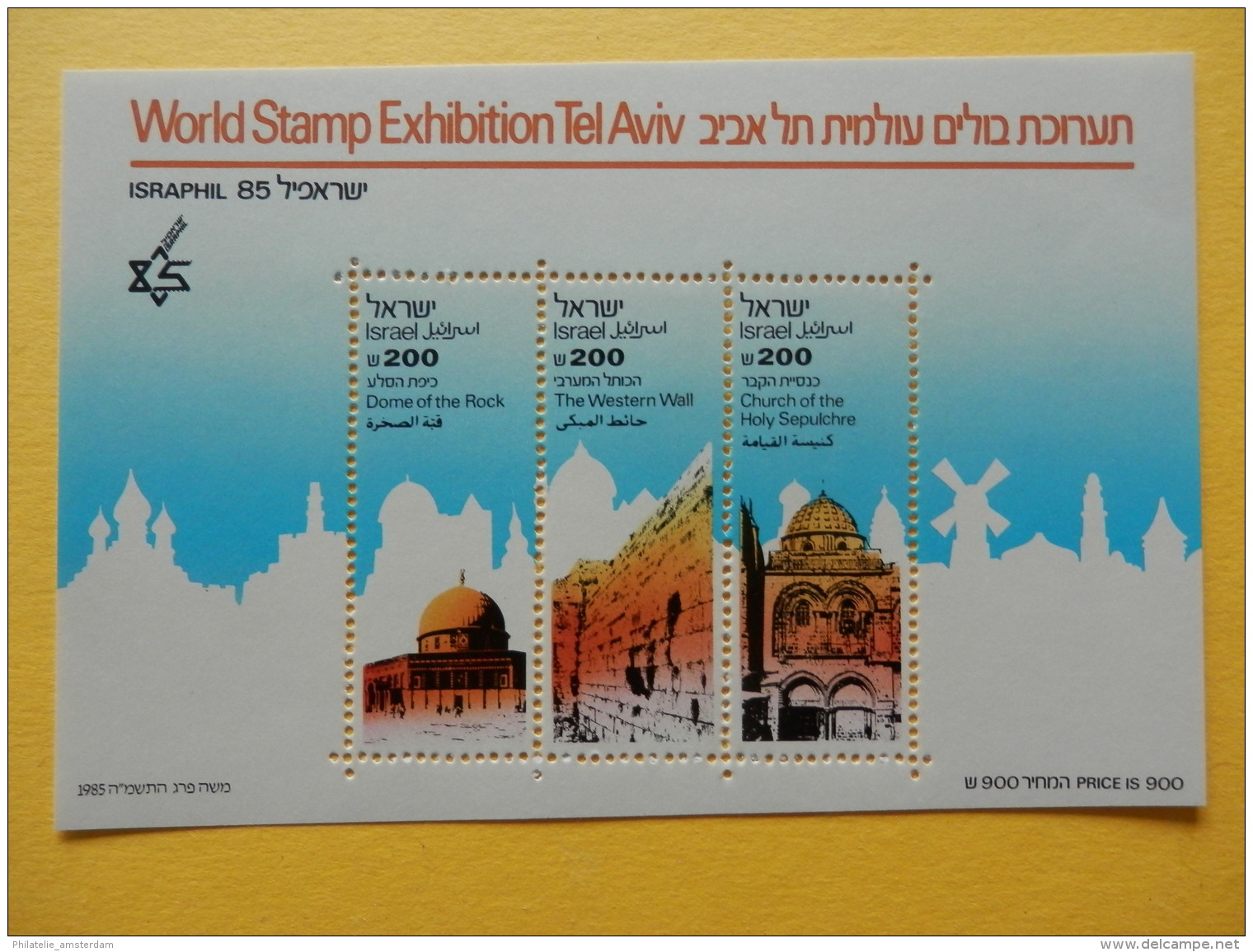Israel 1985, ISRAPHIL 85 STAMP EXHIBITION / DOME OF THE ROCK / WESTERN WALL: Mi 997-03, Bl. 28-30, ** - Blokken & Velletjes