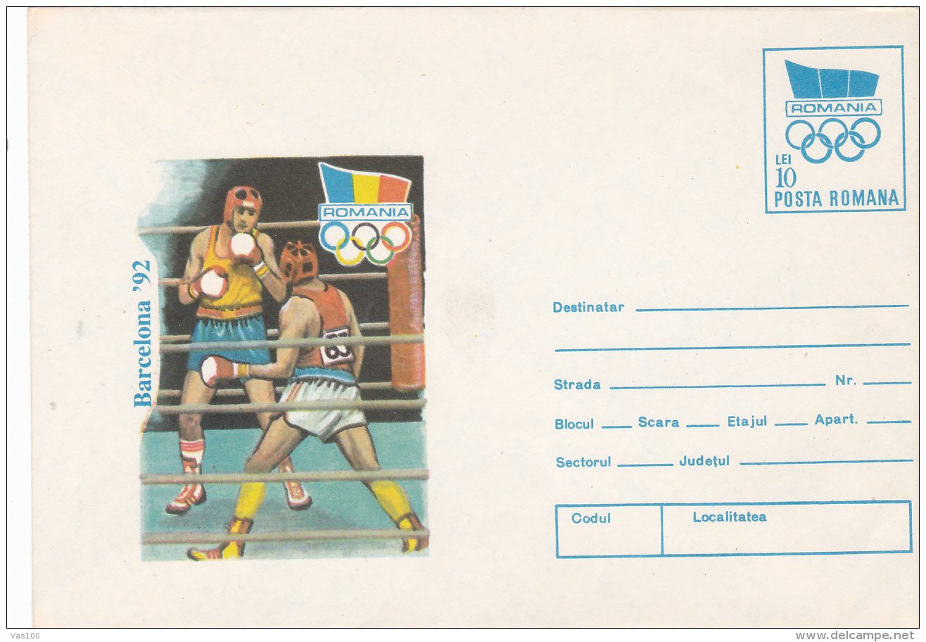 #BV3407  OLIMPIC GAMES, BOX, BARCELONA '92, COVER STATIONARY,1992, ROMANIA. - Boxen