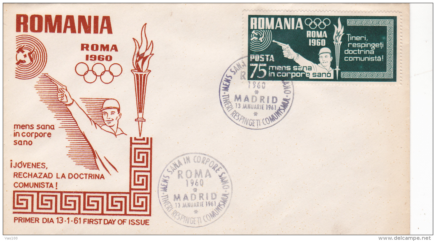 #BV3443 SHOOTING, OLIMPIC GAMES 1960 ROMA, COVER STATIONERY, FIRST DAY ISSUE, ITALY - Sommer 1960: Rom