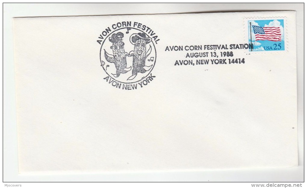 1988 USA Stamps COVER EVENT Pmk AVON CORN FESTIVAL Illus DANCING CORN ON COB , Avon NY Food Agriculture - Agricultura