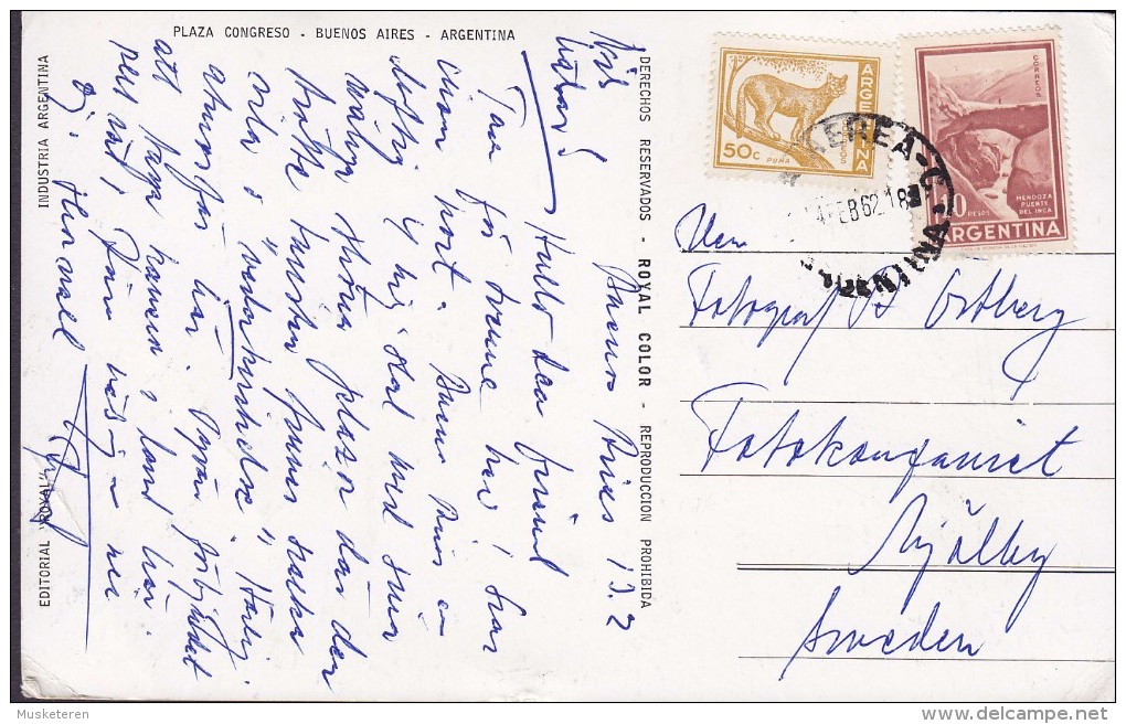 Argentina PPC Plaza Congreso Buenos Aires 1962 To Sweden Puma & Mendoza Puente Sellos (2 Scans) - Briefe U. Dokumente