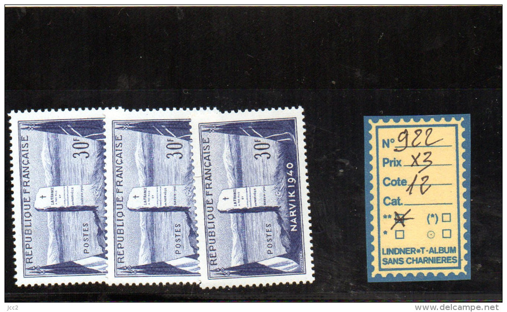 FRANCE N° 922**X3 - Neufs