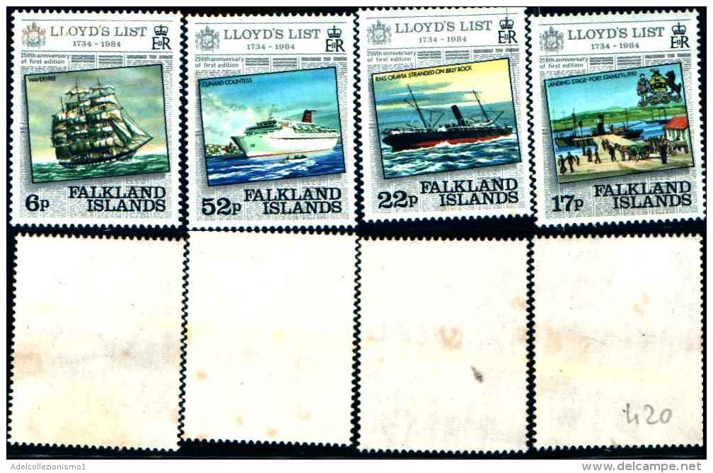 86004) Falkland Islands 1984 Anniversario 1° Edizione Liste De Le Lloyd 420-23 MNH - Falkland