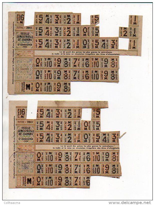 Guerre 1939-1945 - Tickets Ou Coupons De Rationnement 2éme Semestre 1946 / Cachet Ville De Troarn - Documents