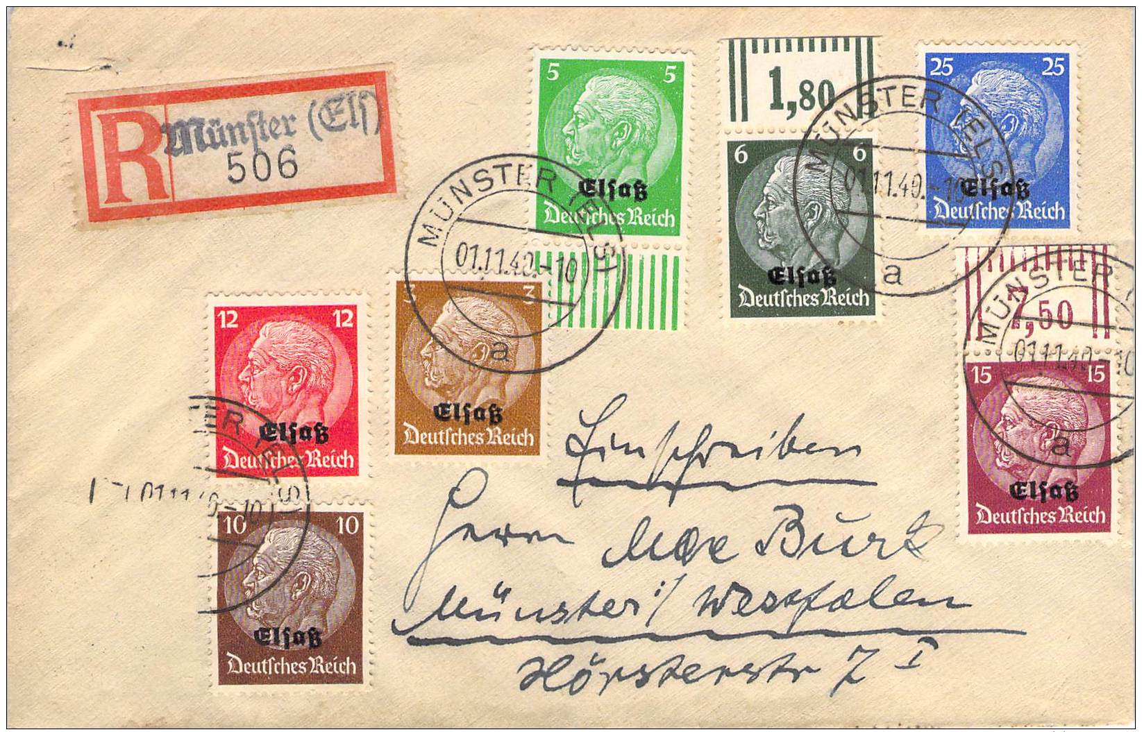 ELSASS   Michel #  1 : 10  MiF  Auf  Einschreiben Brief  Münster - Occupation 1938-45