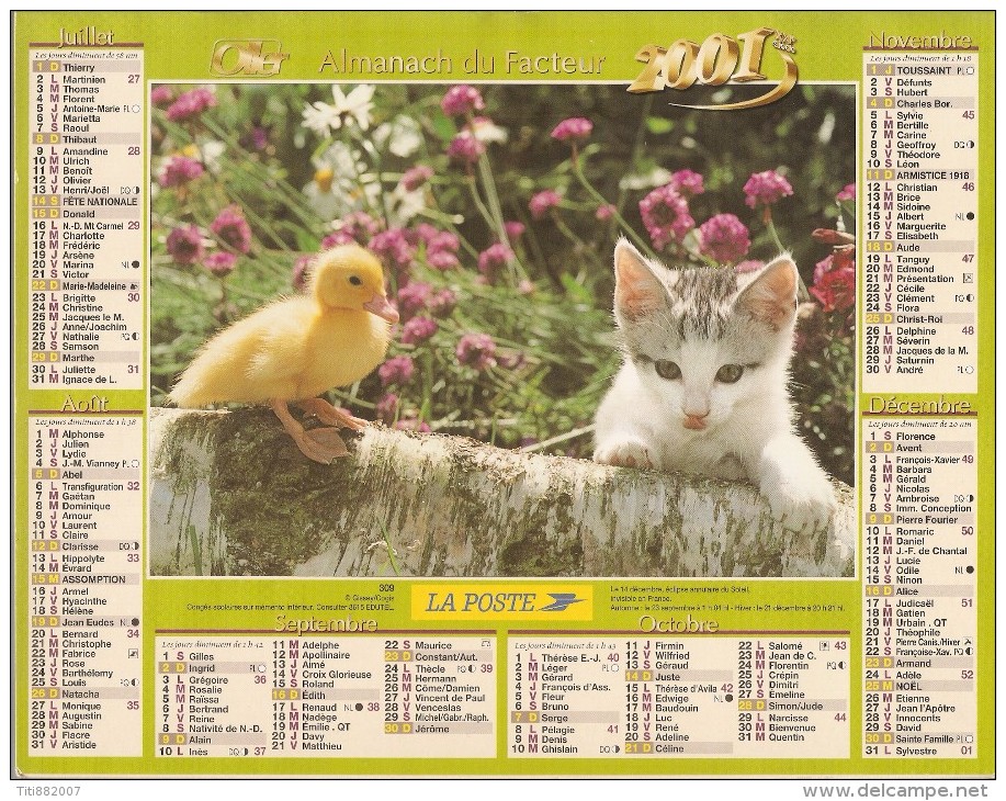 ALMANACH  DU  FACTEUR  2001   Meurthe Et Moselle.    CHATONS  /  CANETON - Petit Format : 2001-...