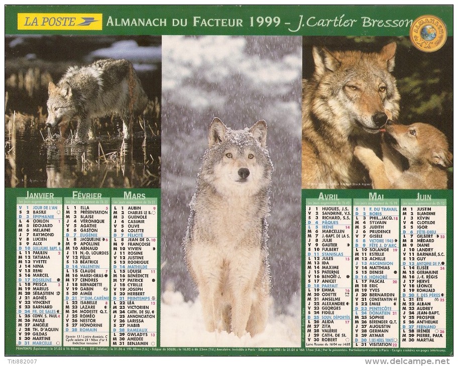 ALMANACH  DU  FACTEUR  1999   Meurthe Et Moselle.   LOUPS  /  OURS  /  SAUMON - Kleinformat : 1991-00