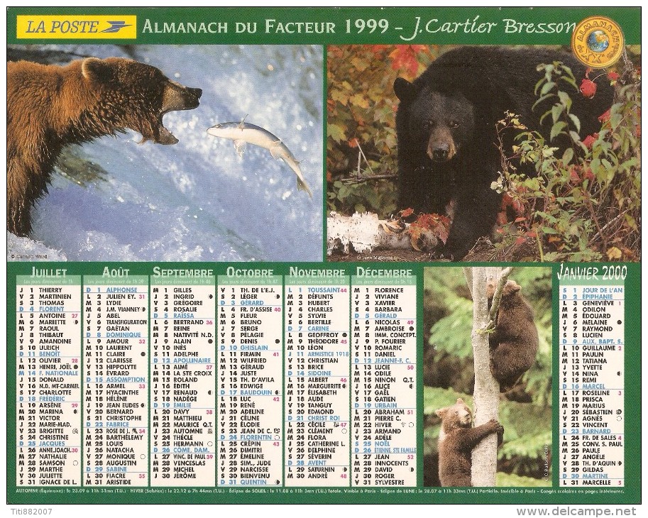 ALMANACH  DU  FACTEUR  1999   Meurthe Et Moselle.   LOUPS  /  OURS  /  SAUMON - Petit Format : 1991-00