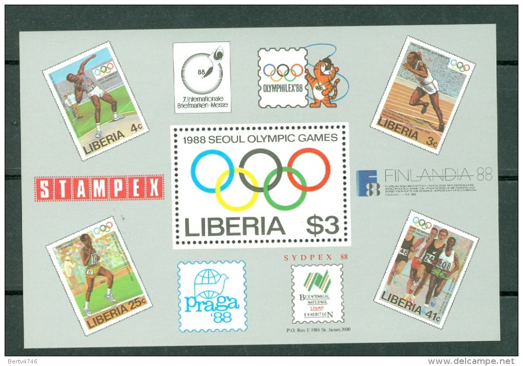 Liberia 1988 Yv  Bf 113**,  Mi Bl 114**  Olympic Games Seoul 1988 - Liberia