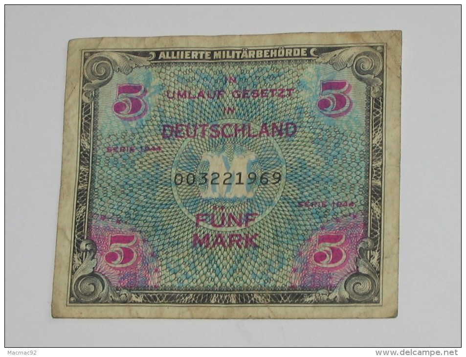 5 Fünf Mark - Allied Occupation WWII - ALLEMAGNE - Série 1944  **** EN ACHAT IMMEDIAT **** - 5 Mark