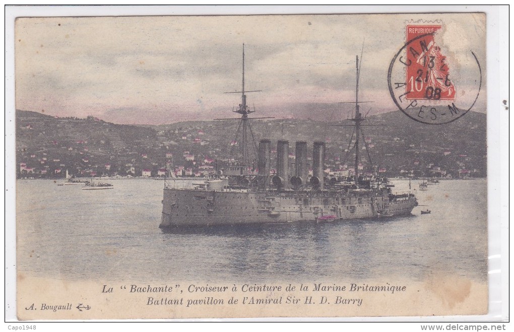 CARD INCROCIATORE A CEINTURE DELLA MARINA BRITANNICA BATTENTE BANDIERA ADMIRAL SIR H.D.BARRY  -FP-V-2-  0882-25968 - Guerra