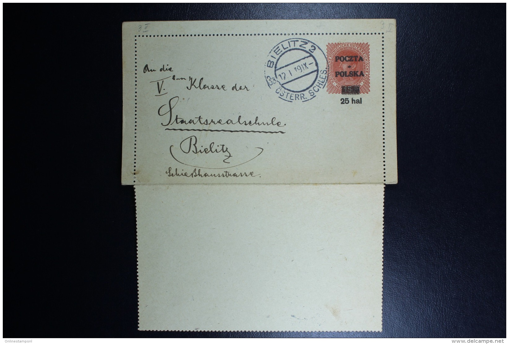 Poland Letter Card Kartebrief Mi Nr K 3 I (25 Hal On 15) Local Letter Cancelled By Austrian Cancel See Text - Ganzsachen